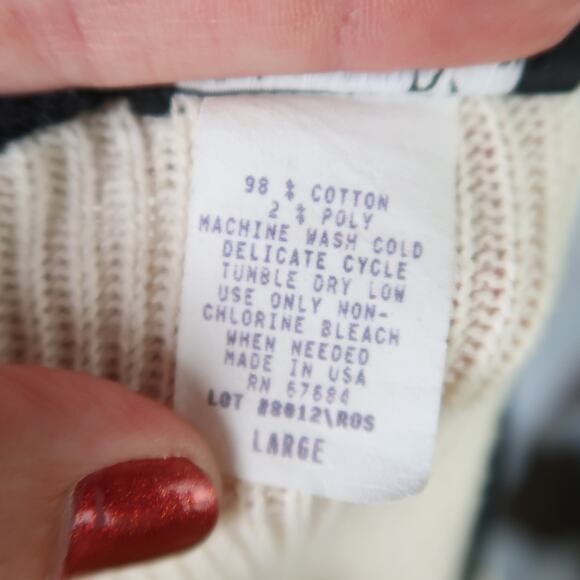 Vintage 90s Objects D'art Cream Black Stripe Crop Cardigan Sweater L - Picture 6 of 6